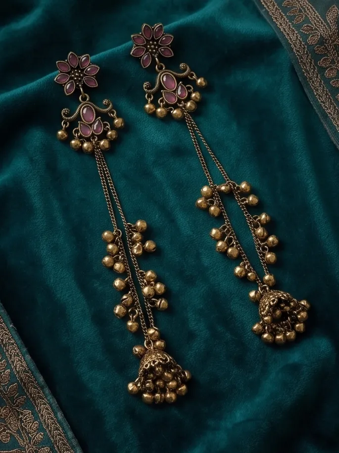 Cerulean Floral Statement Chain Jhumkas